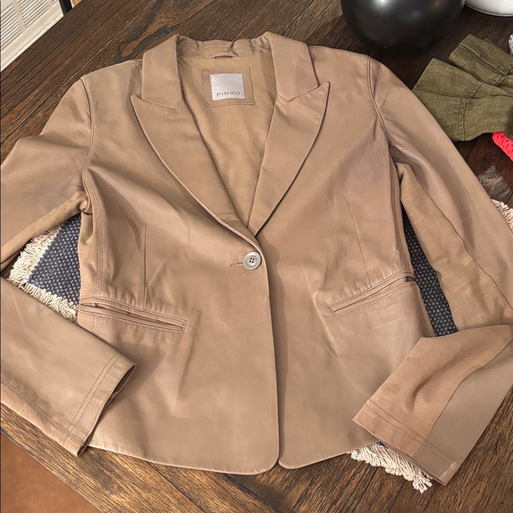 PINKO tan blazer leather and fabric